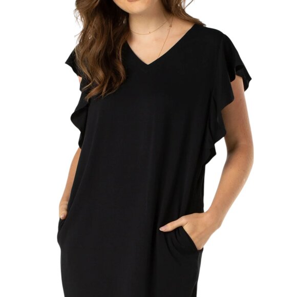 Liverpool Flutter Sleeve Sheath Dress - Black - S - Picture 2 of 9